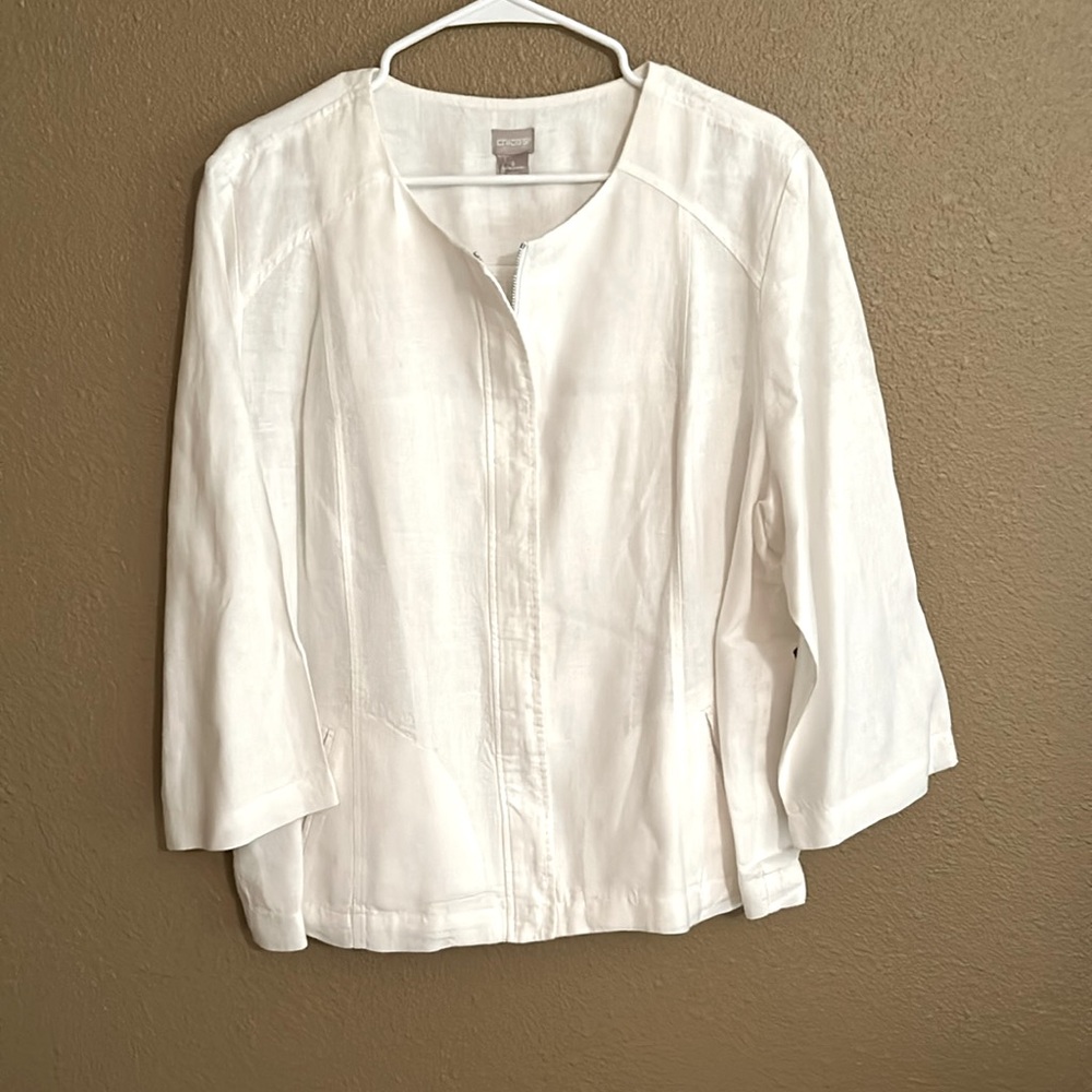 Chicos white L/S zipper front shirt